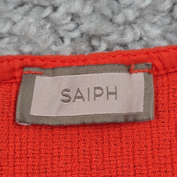 Saiph Top Womens 2X Orange Linen Short Sleeve Pullover Peasant Boho‎ Italy - Picture 4 of 10